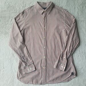 Banana  Republic Shirt Men's 16 16.5 L Slim Fit Casual Plaid Check Red Colorful